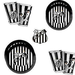 Kit Festa  SANTOS  8 Pratos + 8 Copos Descartável 180 Ml Papel - REGINA