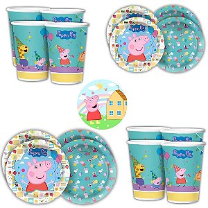 Kit Festa  PEPPA PIG 8 Pratos + 8 Copos Descartável 180 Ml Papel - REGINA