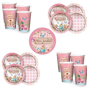 Kit Festa  MEU JARDIM 8 Pratos + 8 Copos Descartável 180 Ml Papel - REGINA