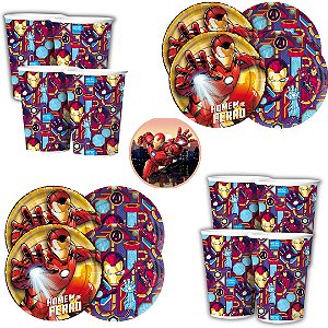 Kit Festa HOMEM DE FERRO  8 Pratos + 8 Copos Descartável 180 Ml Papel - REGINA