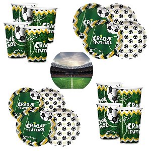 Kit Festa FUTEBOL  8 Pratos + 8 Copos Descartável 180 Ml Papel - REGINA