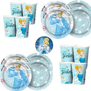 Kit Festa CINDERELA  8 Pratos + 8 Copos Descartável 180 Ml Papel - REGINA