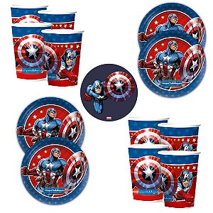 Kit Festa CAPITAO AMERICA 8 Pratos + 8 Copos Descartável 180 Ml Papel - REGINA