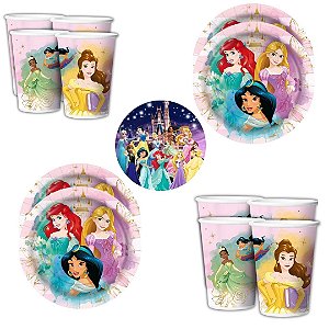 Kit Festa PRINCESAS 16 Pratos + 16 Copos Descartável 180 Ml Papel - REGINA