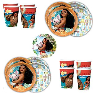 Kit Festa  MOANA 16 Pratos + 16 Copos Descartável 180 Ml Papel - REGINA
