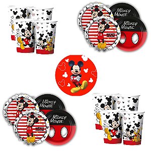 Kit Festa MICKEY MOUSE 16 Pratos + 16 Copos Descartável 180 Ml Papel - REGINA