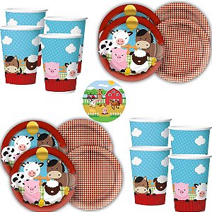 Kit Festa FAZENDINHA 16 Pratos + 16 Copos Descartável 180 Ml Papel - REGINA