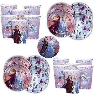 Kit Festa FROZEN DISNEY 16 Pratos + 16 Copos Descartável 180 Ml Papel - REGINA