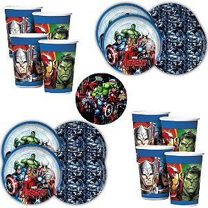 Kit Festa VINGADORES AVENGERS 16 Pratos + 16 Copos Descartável 180 Ml Papel - REGINA