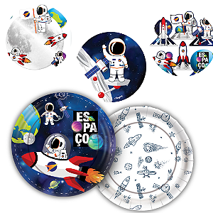 8 PRATO BOLO FESTA  ASTRONAUTA ESPACIAL  DE PAPEL 18 CM REGINA