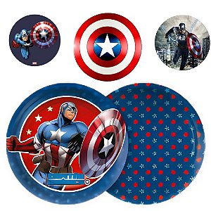 8 PRATO BOLO FESTA  CAPITAO AMERICA  DE PAPEL 18 CM REGINA