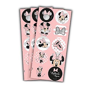 30 ADESIVO MINNIE MOUSE ROSA DISNEY REDONDO REGINA