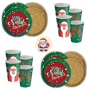 Kit Festa NATAL 16 Pratos + 16 Copos Descartável 200 Ml Papel - FESTCOLOR