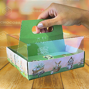 05 CESTA P/  PORTA OVOS C/ ALCA 6 X 50G - COELHINHO ENCANTADO 5380 (PÁSCOA IDEIA 2025)