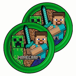 8 PRATO FESTA MINECRAFT DE PAPEL 18 CM FESTCOLOR