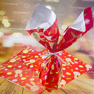 25 SACO ENVELOPE BOPP COELHO E CENOURAS VERMELHO 24X24 (INOVE)