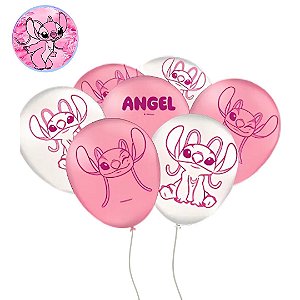 25 BALÃO BEXIGA FESTA  ANGEL STITCH ROSA  n°9 FESTCOLOR