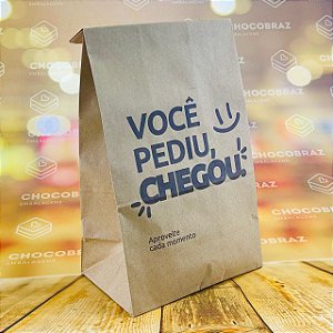 50 SACO DELIVERY KRAFT VOCÊ PEDIU CHEGOU TAM PP - REFORÇADO (25 X 18 X 12)