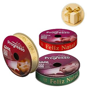 5 ROLO DE 10 METROS DE FITA CETIM 15 MM FELIZ NATAL MISTA  - FITAS PROGRESSO