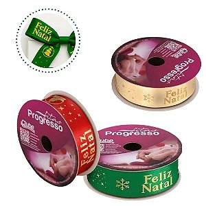 3 ROLO DE 10 METROS DE FITA CETIM 22 MM FELIZ NATAL MISTA  - FITAS PROGRESSO