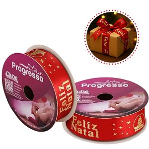 ROLO DE 10 METROS DE FITA CETIM 22 MM FELIZ NATAL COR 1079  - FITAS PROGRESSO