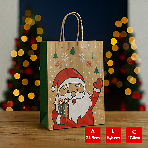 10 SACOLAS NATAL KRAFTSANTA CLAUS 17,5X8,5X21,5CM 2227 (LC) NATAL 2025