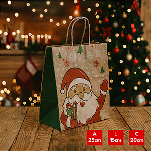 10 SACOLAS NATAL KRAFT SANTA CLAUS 20X15X25CM 2223 (LC) NATAL 2025