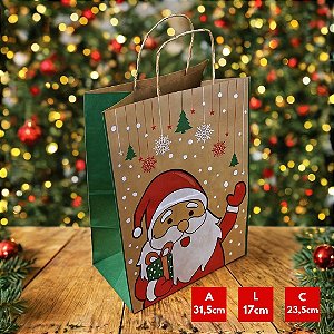 10 SACOLAS NATAL KRAFT SANTA CLAUS 23,5X17X31,5CM 2226 (LC) NATAL 2025