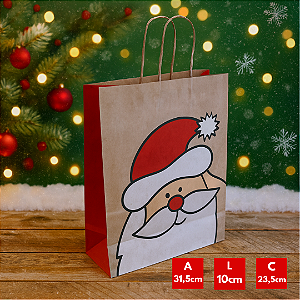 10 SACOLAS NATAL KRAFT PAPAI NOEL 23,5X10X31,5CM 6314 (LC) NATAL 2025