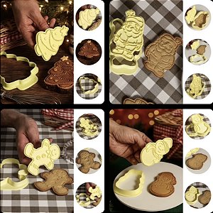 KIT 4 CORTADOR NATAL COM CARIMBO  - (BLUE STAR)