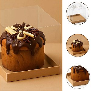 10 Caixa 20X20X20 Kraft Panetone Bolo 1Kg Tampa Acetato ID 5452