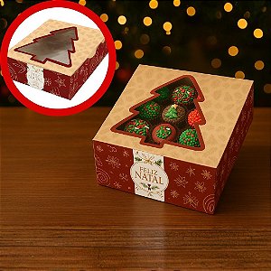 10 CAIXAS P/ 12 DOCES C/ VISOR DE ÁRVORE DE NATAL 15X12X4CM NT70 (JR NATAL OUTLET 2025)