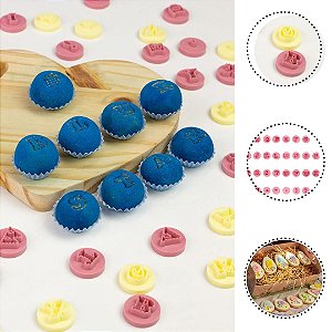 KIT CARIMBOS LETRAS FOFAS ROSA BEBÊ (2 cm) (BLUE STAR)
