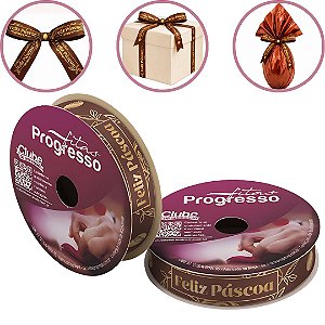 ROLO DE 10 METROS DE FITA CETIM 15MM PÁSCOA  MARROM 519 ( PROGRESSO )