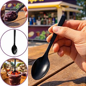 500 COLHER PARA AÇAI 15,5 CM PRETA
