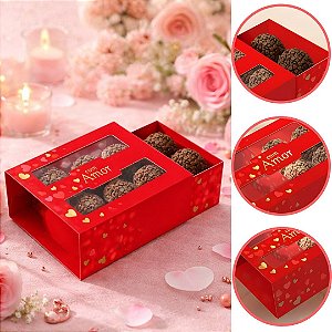 10 CAIXA 6 DOCES COM VISOR AMOR CLÁSSICO 12X8X4CM 5952 ( DIA DOS NAMORADOS IDEIA 2026 ) HOT STAMPING