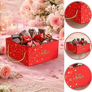 10 CESTA QUADRADA COM ALÇA AMOR CLÁSSICO 20X17X8CM 5955 ( DIA DOS NAMORADOS IDEIA 2026 ) HOT STAMPING