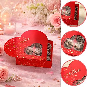 10 CAIXA CORAÇÃO 9 DOCES COM VISOR AMOR CLÁSSICO 12X12X4CM 5957 ( DIA DOS NAMORADOS IDEIA 2026 ) HOT STAMPING