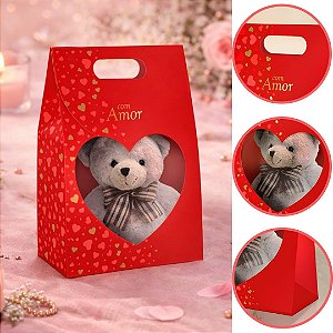 10 SACOLA MALETA COM VISOR CORACAO AMOR CLÁSSICO 19X9X26CM 5961 ( DIA DOS NAMORADOS IDEIA 2026 ) HOT STAMPING