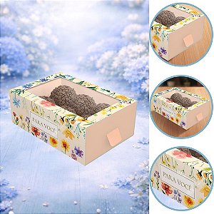 10 CAIXA P/ 6 DOCES COM VISOR FLORES 12X8X4CM 5991 ( DIA DAS MÃES IDEIA 2026 ) HOT STAMPING