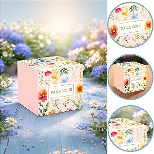 10 CAIXA CUBO P/ 1 DOCE  FLORES 5X5X5 5987 ( DIA DAS MÃES IDEIA 2026 ) HOT STAMPING
