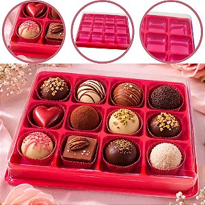 10 CAIXA EMBALAGEM P/ 12 DOCES E BOMBONS VERMELHO BWB 14292