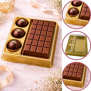 10 CAIXA EMBALAGEM P/ BARRA TABLETE E 3 DOCES BOMBONS DOURADO BWB 14300
