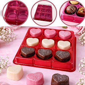 10 CAIXA EMBALAGEM P/ 9 DOCES E BOMBONS  VERMELHO BWB 14262