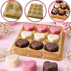 10 CAIXA EMBALAGEM P/ 9 DOCES E BOMBONS - DOURADO BWB 14260