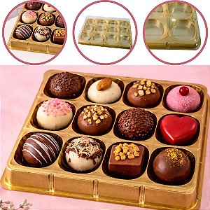 10 CAIXA EMBALAGEM P/ 12 DOCES E BOMBONS DOURADO BWB 14270