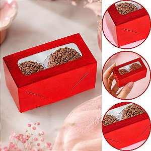 10 CAIXA LAMINADA C/ VISOR (02 DOCES) 4x8x4 cm VERMELHO 4677 (IDEIA) LAMINADAS
