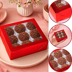 10 CAIXA LAMINADA C/ VISOR (09 DOCES) VERMELHO  4x12x12 cm  4681 (IDEIA) LAMINADAS
