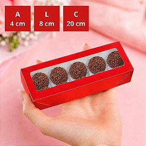 10 CAIXA LAMINADA C/ VISOR (10 DOCES) 4x16x8 cm  VERMELHO 4682 (IDEIA) LAMINADAS