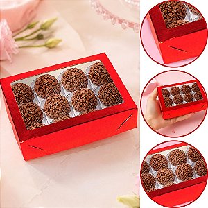 10 CAIXA LAMINADA C/ VISOR (12 DOCES) 4x16x12 cm VERMELHO 4683 (IDEIA) LAMINADAS